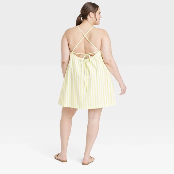 Large - Womens Sleeveless Shift Mini Dress - A New Day - Yellow Striped - Picture 10 of 10